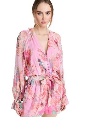 Hemant & Nandita X Revolve | Sage Pink Floral Romper *Missing Belt*